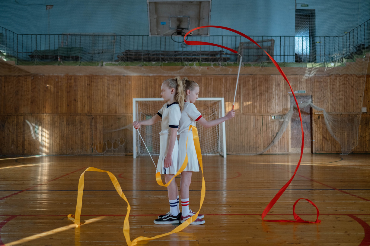 Twins Doing Rhythmic Gymnastics